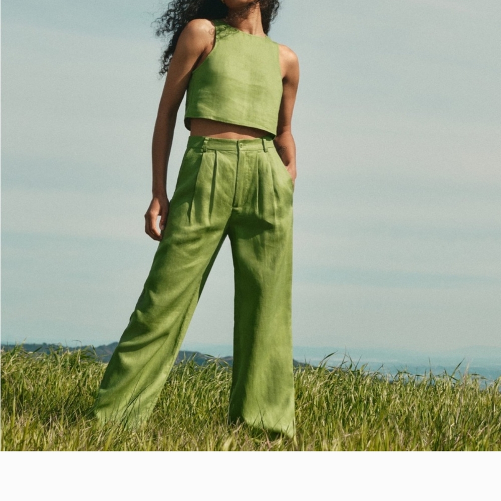 Reformation Lime Wide Leg Pants & Crop Top Set